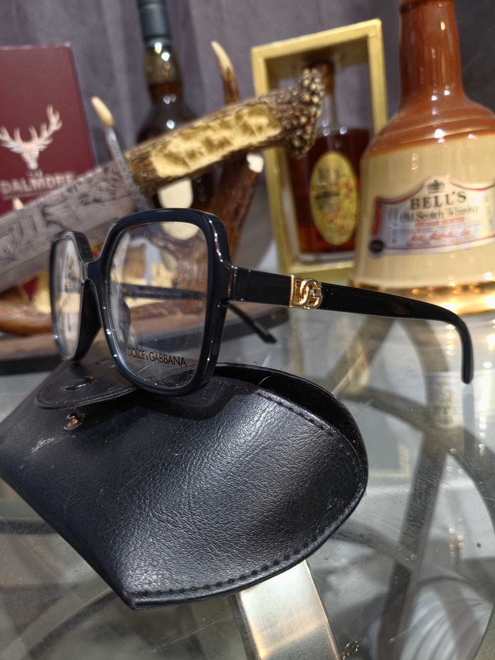 Dolce & Gabbana Black Square Optical Glasses with Gold Logo Accent